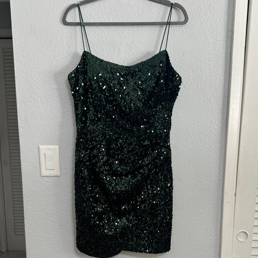 Betsy & Adam Dark Green Sequin Mini Dress - Picture 6 of 10